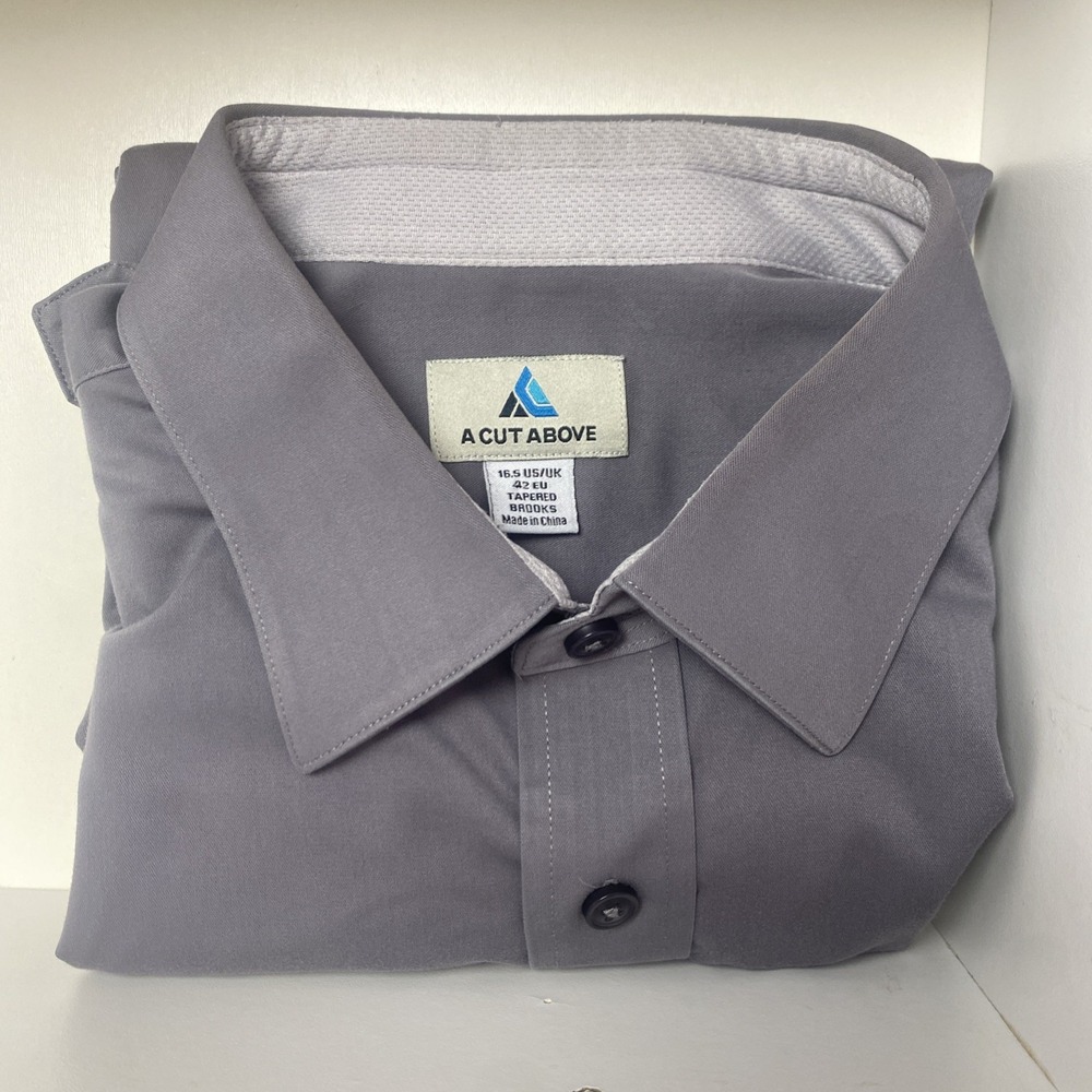 A Cut Above Mens Pilot Shirt‎ 16.5 Tapered Brooks Short Sleeve Button Down Grey - Picture 14 of 16